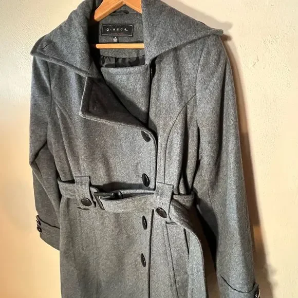 Giacca Wool Blend coat Belted Short Driving  StyleTrench Charcoal Gray size M - Picture 2 of 11